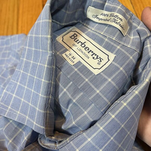 Burberrys Of London Shirt Mens 16-32 Blue Check Striped Vintage Made In USA - Picture 7 of 9